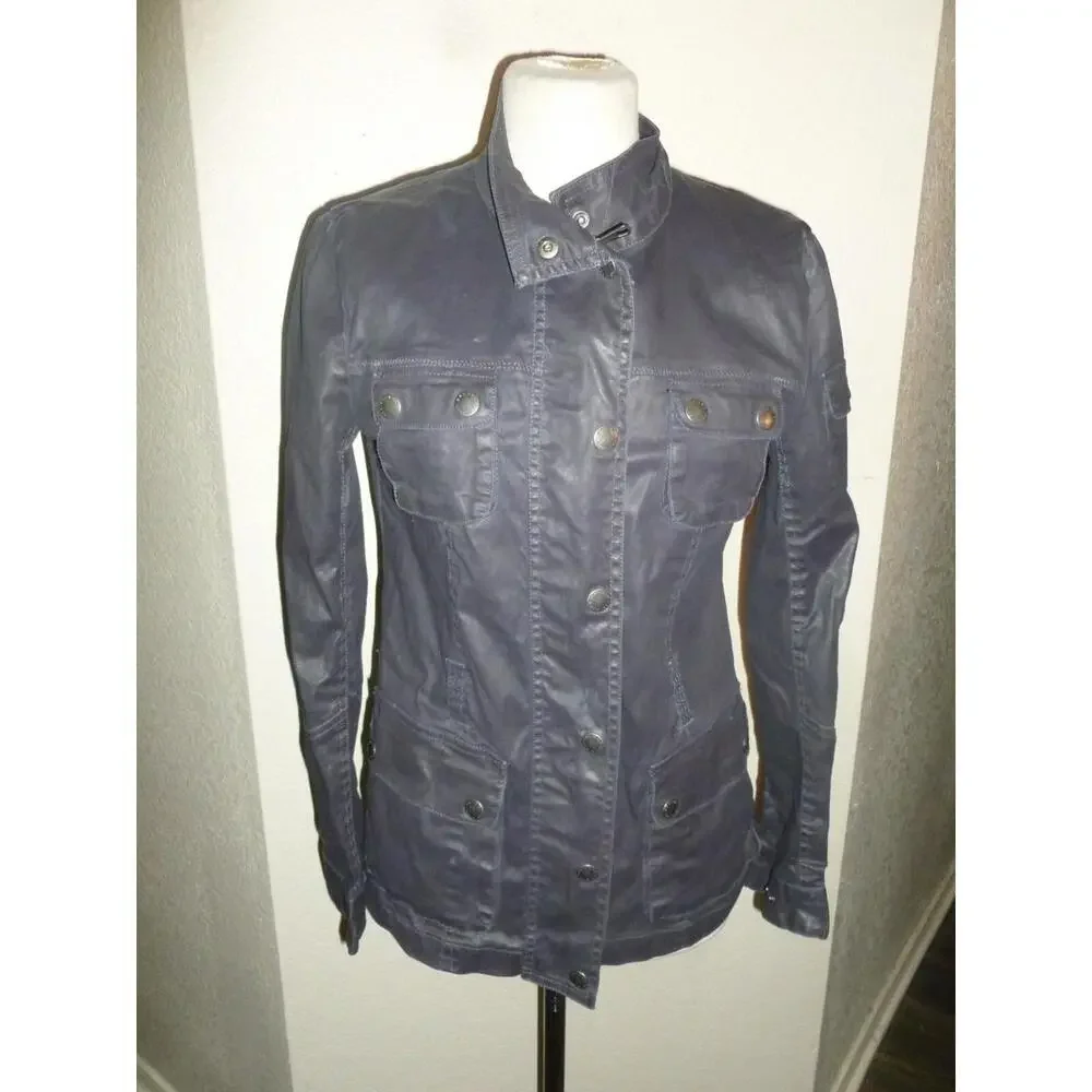 Sperry Top Sider Waxed Look rare Navy Coat Jacket Windbreaker Womens S Small - Picture 2 of 9